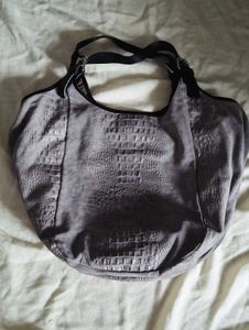 Grey Faux Croc Hobo Bag genuine leather