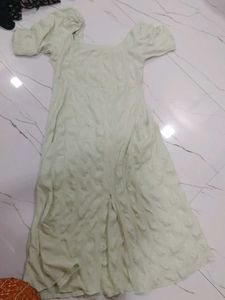 Green Puff Sleeve Midi Dress