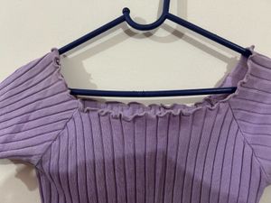 Lavender Ribbed Off-Shoulder Top