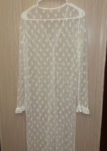 Sheer White Embroidered Long Cover