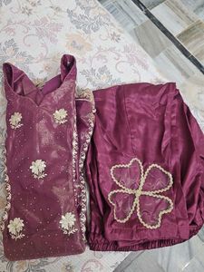 Embroidered Pink glass tissue Kurta set