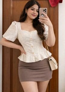 Chic Puff Sleeve Peplum Top for girls plus size gi