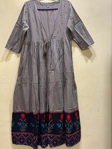 Boho Tiered Floral Maxi Dress with Embroidered Det
