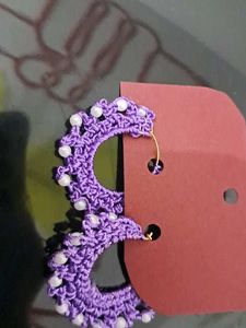 Purple Crocheted Earrings with Pearls
