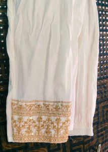 Elegant White &amp; Gold Embroidered Kurta Set