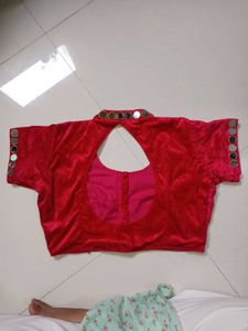 (pack of 2)Red Velvet Blouse with Mirror Work