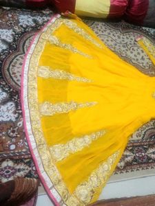 New Yellow Embroidered anarkali long suit set