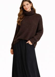 Brown Turtleneck Knit Sweater