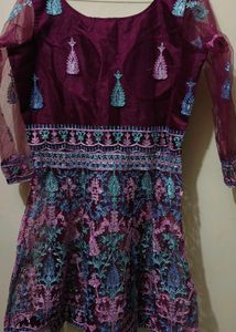 Designer Wine Net Lehenga Choli Set with Heavy Flo