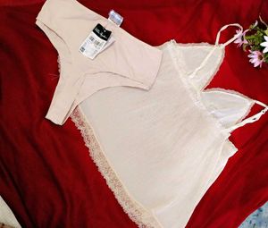Lace Trim night spaghetti top with bottom
