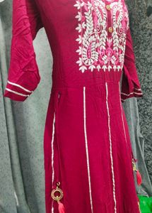 Maroon Embroidered Kurta