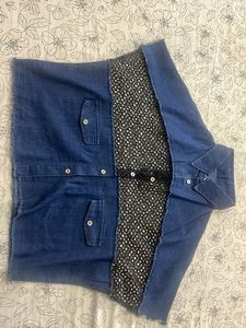 Unique Denim & Print Button-Up Shirt