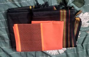 Elegant Black & Orange Saree