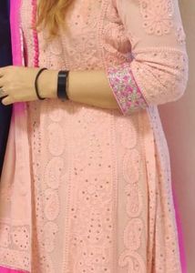 Elegant Peach Chikankari Kurta Set