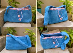Handmade Crochet Blue Shoulder Bag