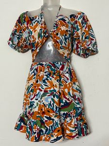 Vibrant Abstract Print Cut-Out Dress