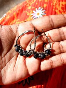 Elegant Black Beaded Hoop Earrings