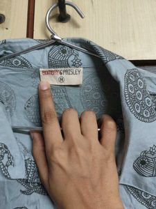 Light Blue Bird Print Button-Up Shirt