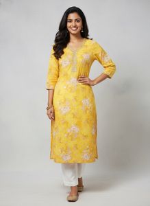 Vibrant Yellow Floral Print Kurta