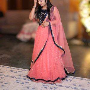 peach and Blue colour Lehenga Choli Set