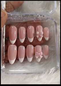 French Tip Press-On Nails with Bows