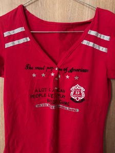 Red V-Neck Graphic T-Shirt