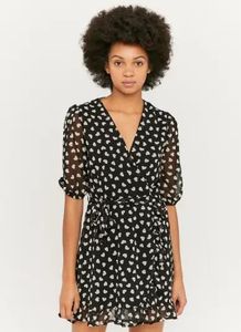 Black Heart Print Wrap Dress