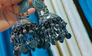 Exquisite Oxidized Silver Jhumka Earrings