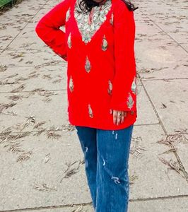 kashmiri Red Embroidered Kurta