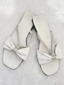 🎀 White Bow Sandals with Rhinestone Straps 🥰