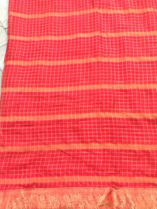 Vibrant Red &amp; Orange Striped Saree