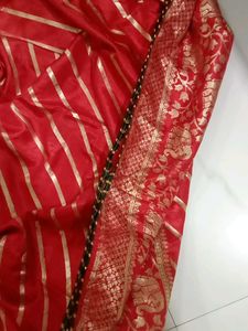 Red Saree With Stiched Blouse