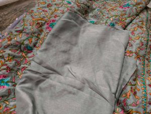 kashmiri embroidery saree with unstitched blouse