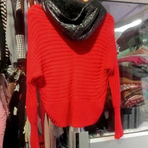 Red Knit Zip-Up Hoodie