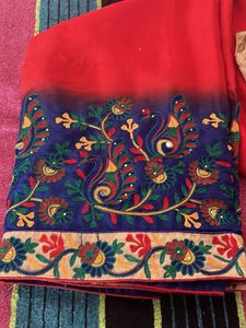 Red Saree with Embroidered Border