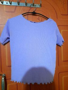 Cute Purple Ribbed Lettuce Hem Top