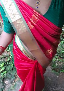 Vibrant Red Saree with Green Border