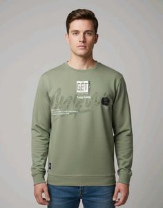 Olive Green Graphic Print Sweatshirt
