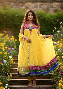 Patterned anarkali Yellow Dress 🟡