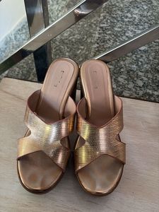 Chic Metallic Block Heel Mules