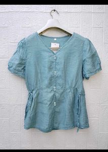 Blue V-Neck Peplum Top