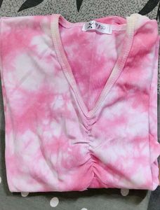 Pink Tie-Dye V-Neck Top