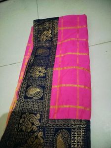 Pink & Navy Saree