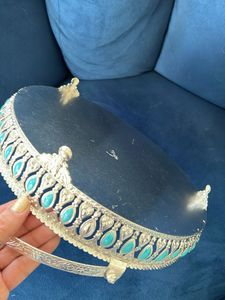 Turquoise Hammered Serving Tray with Lid