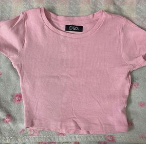 Pink Ribbed Crop Top