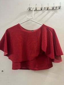Red Ruffle Cape Top