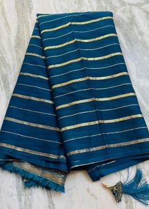 Elegant Teal Saree with Golden Stripes