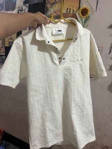 Cream Textured Polo Shirt