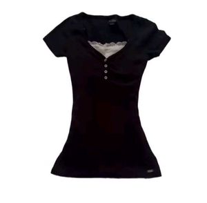 Black lace trim v-neck top