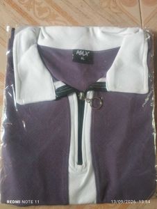 Purple & White Collared Zip Top